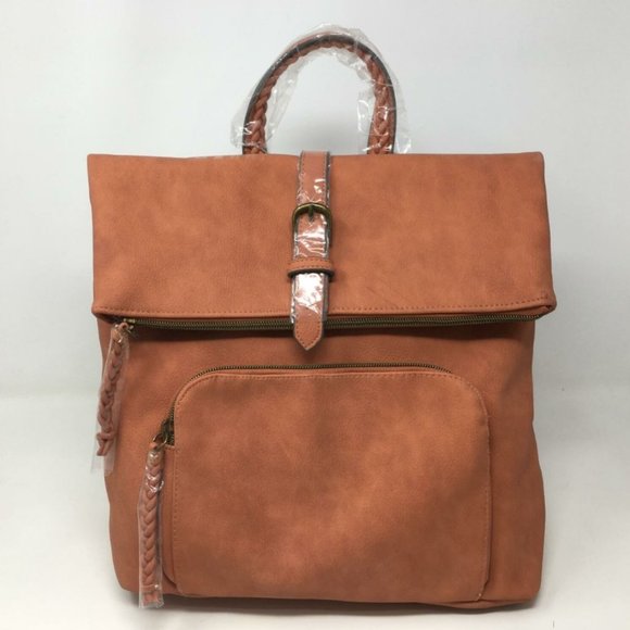 Sonoma Darcy Leather Zip Closure Backpack W/Braided Strap, Size OS -Brown/Orange main image 4